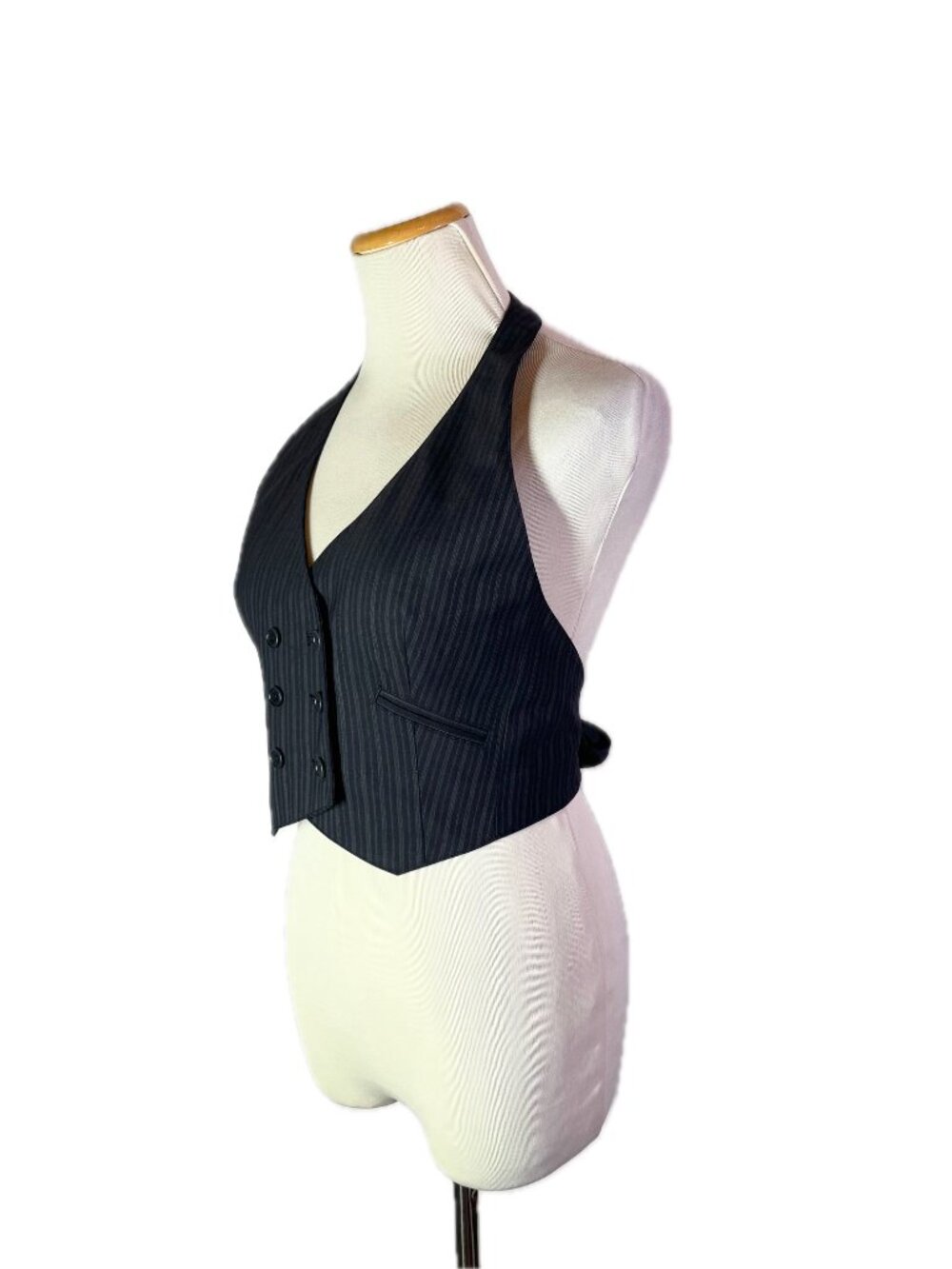 Y2K BCBG Max Azria Size 2? Striped Wool Vest Tie Waist Halter Neck